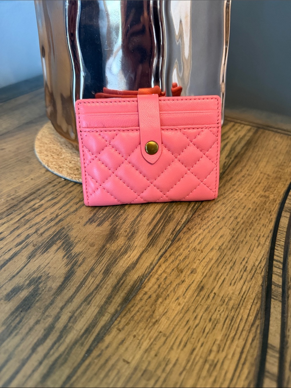 Kurt Geiger Quilted Pink Card & Key Holder with Snap